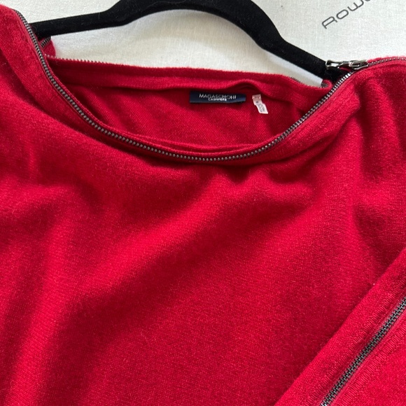 Magaschoni Tomato Red Cashmere Boat Neck Zip Sweater - Size M - Picture 9 of 15